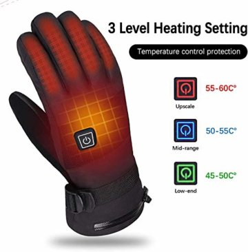 Beheizbare Handschuh 7.4V/4000mAh Winterhandschuhe Herren Damen 3-Stufen Temperaturregelung für Arbeiten im Freien Skifahren, Motorrad - 5