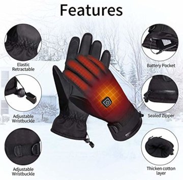 Beheizbare Handschuh 7.4V/4000mAh Winterhandschuhe Herren Damen 3-Stufen Temperaturregelung für Arbeiten im Freien Skifahren, Motorrad - 6