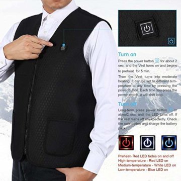Doact Beheizte Weste, Waschbar Heizweste für Körperwärmer in Kalten Winter, Heat Jacke für Herren und Damen, Heizweste USB, Heizweste Herren mit 3 Fakultativ Temperatur Vest Beheizte für Die Jagd (XL) - 2