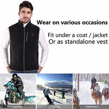 PROSmart Beheizbare Weste Leichtgewichts Fleece Beheizte Weste mit USB Akku, Unisex (Schwarz, L) - 5