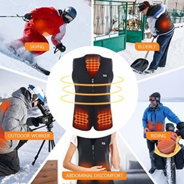 Slimerence Damen Elektrische Beheizte Weste USB-Lade Erhitzt 5 Infrarot-Heizelemente aus Carbon Fiber Reißverschluss Einstellbare Temperatur für Körperwärmer in Winter Outdoor Camping Schwarz XL - 8