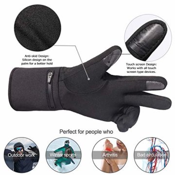 Sun Will elektrische beheizte Handschuhe für Herren Damen，wiederaufladbar beheizbare Winter Handschuhe für Outdoor Fahrrad Motorad Ski Snowdoard Jagd (Schwarz-, XS-S) - 6