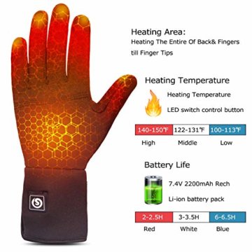 Sun Will elektrische beheizte Handschuhe für Herren Damen，wiederaufladbar beheizbare Winter Handschuhe für Outdoor Fahrrad Motorad Ski Snowdoard Jagd (Schwarz-, M-L) - 3